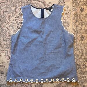 J. Crew Blue Denim Sleeveless Top with Scalloped Trim